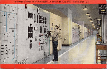 Control Boards in Powerhouse Grand Coulee Dam WA Washington Postcard 