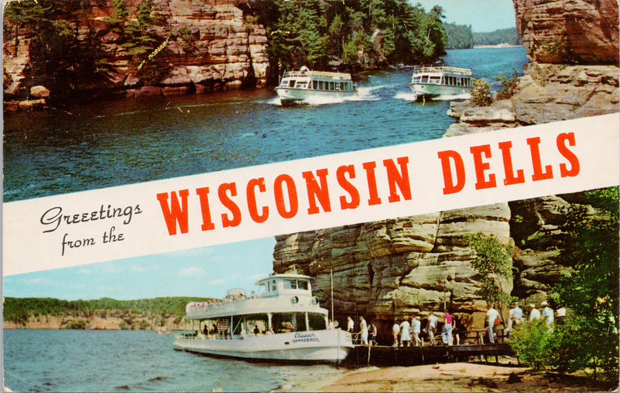 Greetings from Wisconsin Dells WI Boats Boating Multiview Unused Postcard 