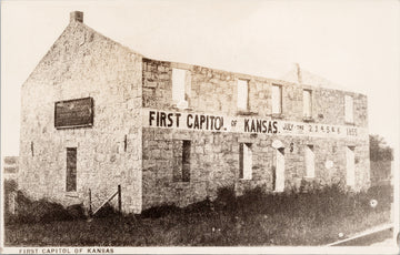 First Capitol of Kansas KS Stone Building Unused Real Photo Postcard 