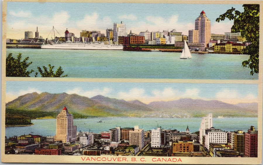 Vancouver British Columbia BC Multiview Downtown Burrard Inlet Linen Postcard