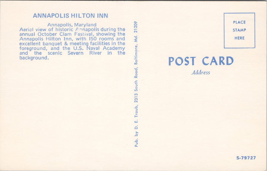 Annapolis Maryland Annapolis Hilton Inn Hotel Aerial View Unused Postcard SP9