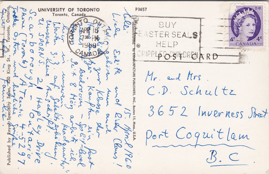 Toronto Ontario University of Toronto 1960's Postcard SP9