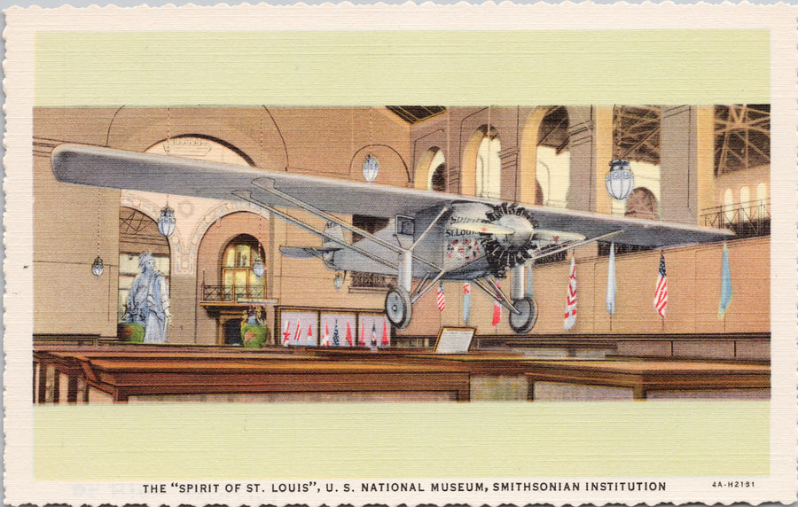 The 'Spirit of St. Louis' US National Museum Smithsonian Aviation Linen Postcard 