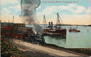 Train Leaving Wharf Yarmouth NS Nova Scotia Steamer Ships Unused Postcard 