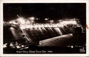 Grand Coulee Dam WA Washington Night View Unused Ellis #1914 Postcard 