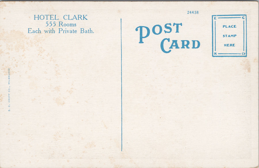 Hotel Clark Los Angeles CA California Unused Kropp Co Postcard SP9