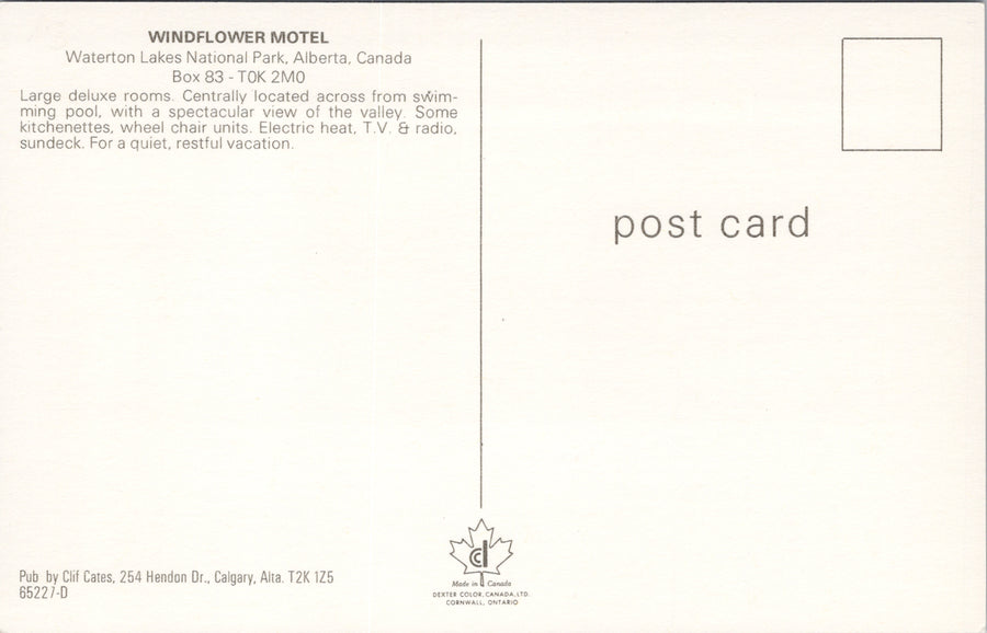 Windflower Motel Waterton Lakes National Park Alberta Alta AB Postcard SP9