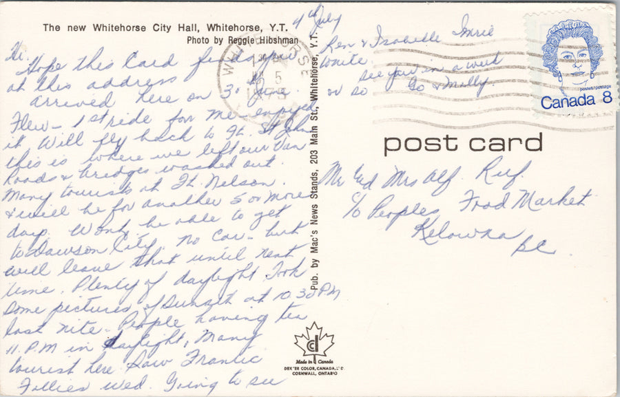 City Hall Whitehorse YT Yukon Vintage Postcard SP9