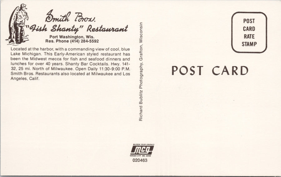 Port Washington WI Fish Shanty Restaurant Smith Bros Unused Postcard SP9