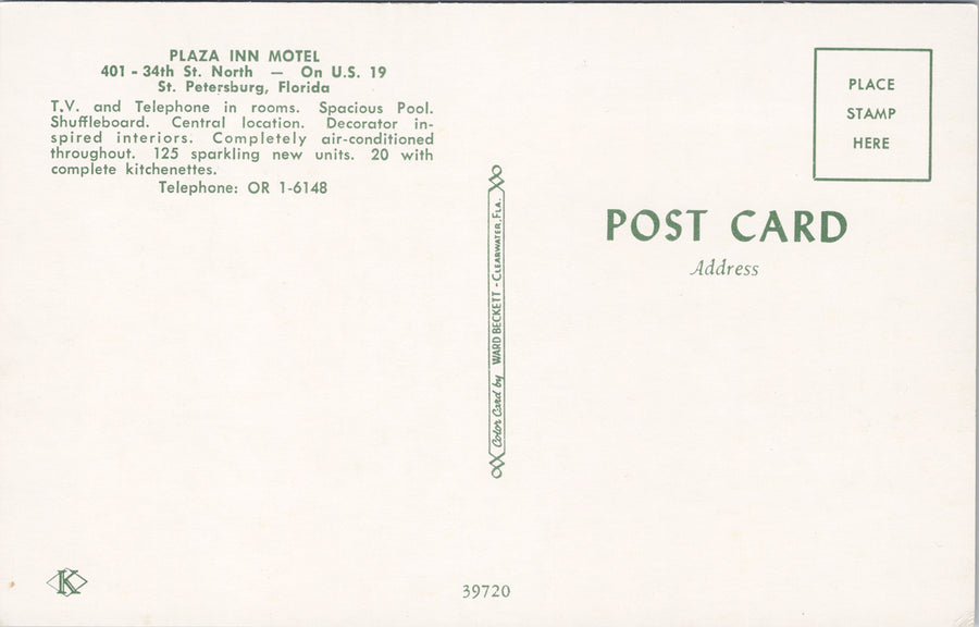 Plaza Inn Motel St. Petersburg FL Florida Women at Swimming Pool Unused Postcard SP9