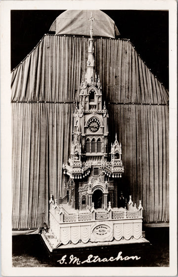 Miniature Cathedral Carved by G.M. Strachan Pope Manitoba Postcard 