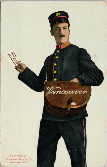 Letter Carrier Vancouver BC British Columbia Mailman Postman c1912 Postcard SP9