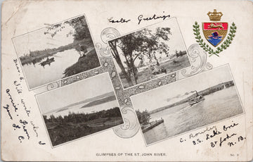St. John New Brunswick Glimpses of St. John River Patriotic c1905 Postcard SP9 *as is
