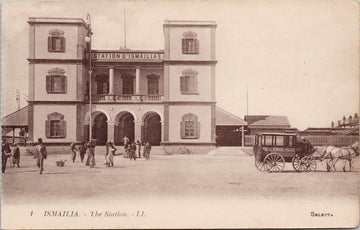 Ismailia The Train Station Egypt Postal Service Carriage Wagon Horses Postcard 