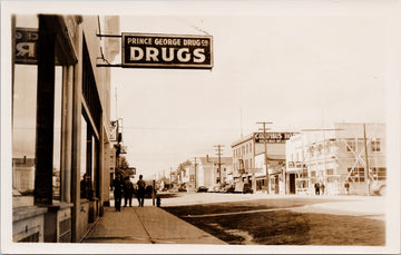 Prince George British Columbia BC Street View Prince George Drug Co Columbus Hotel Unused RPPC Postcard 