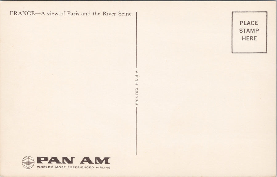 France Paris and River Seine Birdseye Pan Am Airlines Advertising Postcard SP9