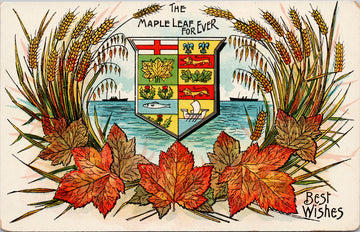 Canada Patriotic The Maple Leaf Forever Wheat Ships Best Wishes Postcard 