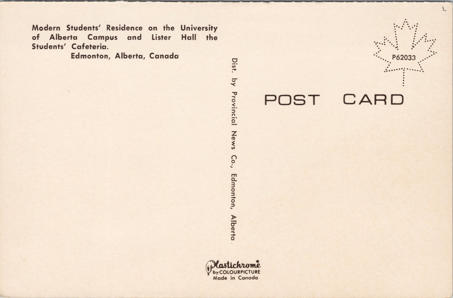 Edmonton AB Modern Students Residence University of Alberta Campus Postcard SP10