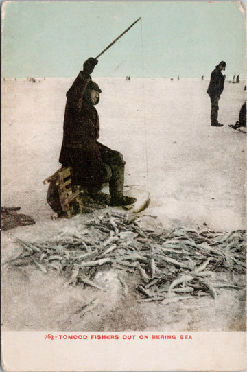 Tomcod Fishers Out on Bering Sea Fishermen Fishing Postcard 