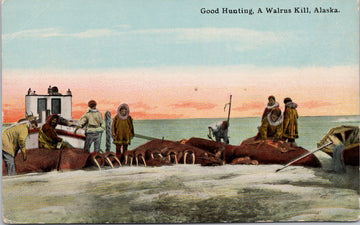Good Hunting and Walrus Kill Alaska AK Inuit People Unused Postcard SP10 *as is