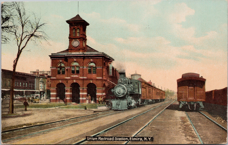 Elmira NY Union Railroad Station Train Baker Bros Postcard 