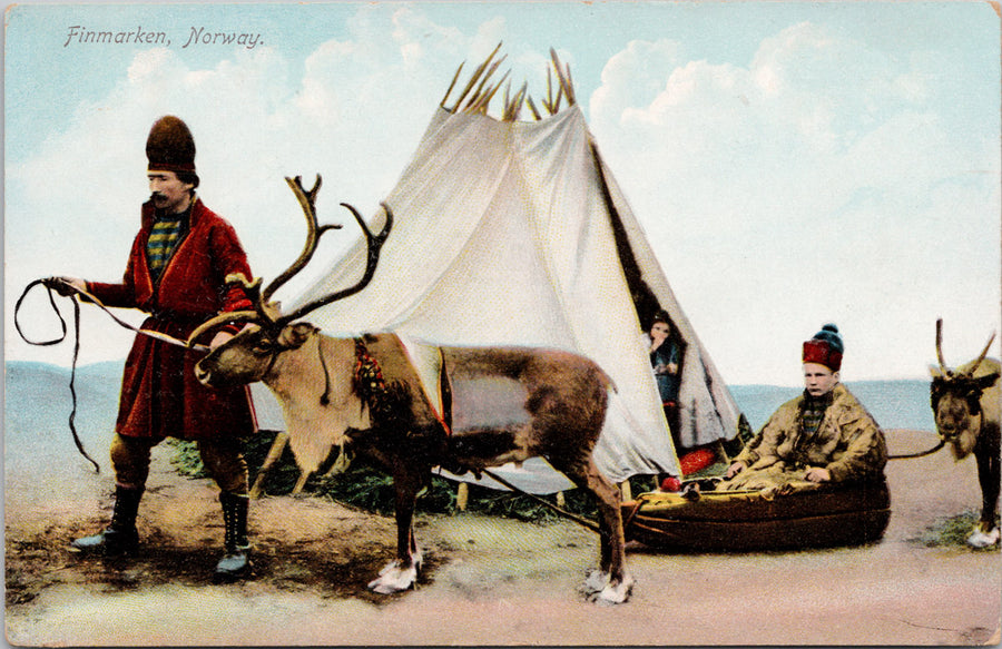 Finmarken Norway Norge Lapps Reindeer Postcard