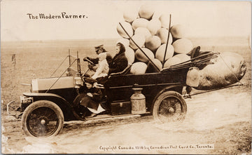 The Modern Farmer Exaggeration Huge Eggs Automobile Family RPPC Postcard 