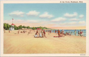 Muskegon Michigan At The Ovals Beach Scene Postcard 