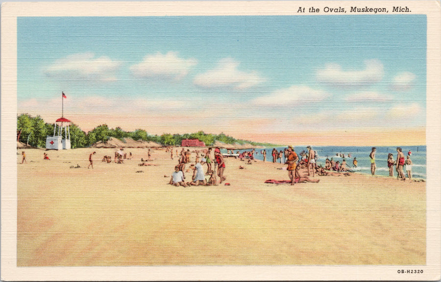 Muskegon Michigan At The Ovals Beach Scene Postcard 