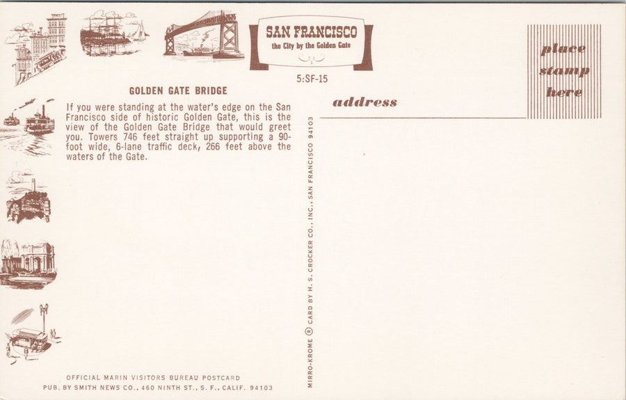 San Francisco CA Golden Gate Bridge Specifications Specs Unused Vintage Postcard SP10