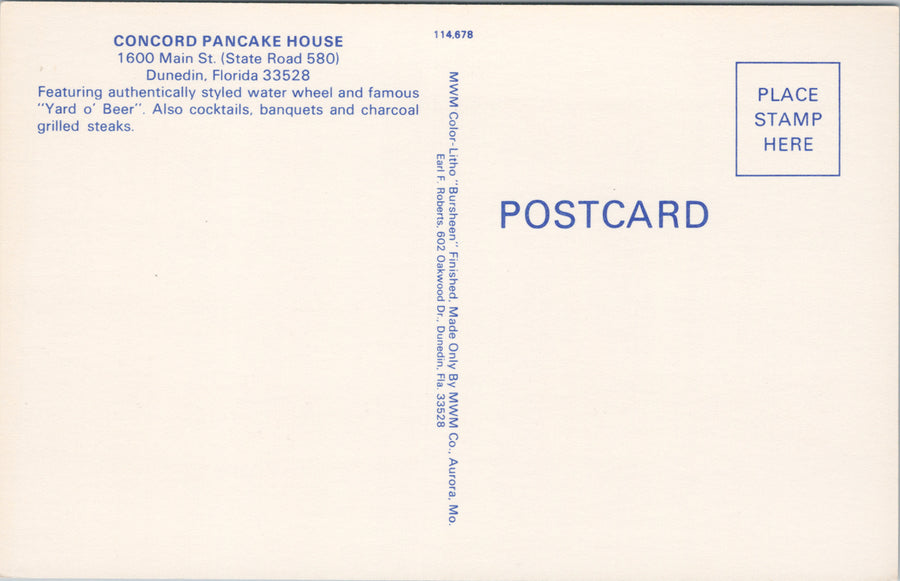 Dunedin FL Concord Pancake House Restaurant Unused Vintage Postcard SP10