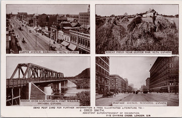 Canada Immigration Jasper Ave Edmonton Alberta Wheat Clover Bar Alberta Bridge Fort William Ontario J. Obed Smith RPPC Postcard 