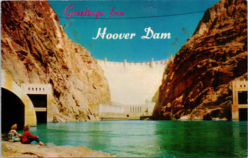 Greetings from Hoover Dam NV AZ Women Sitting Unused Vintage Postcard