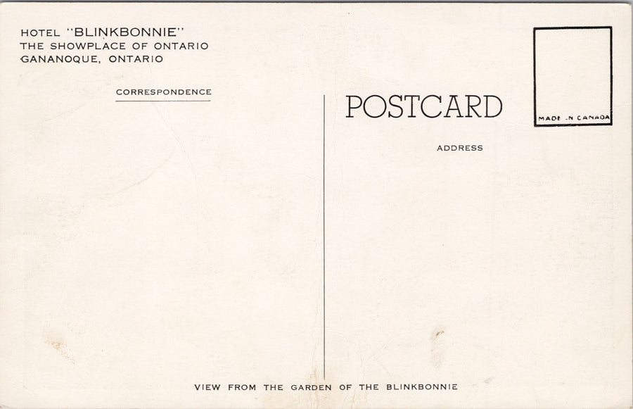 Hotel Blinkbonnie Gananoque Ontario Unused Litho Postcard SP10 *as is