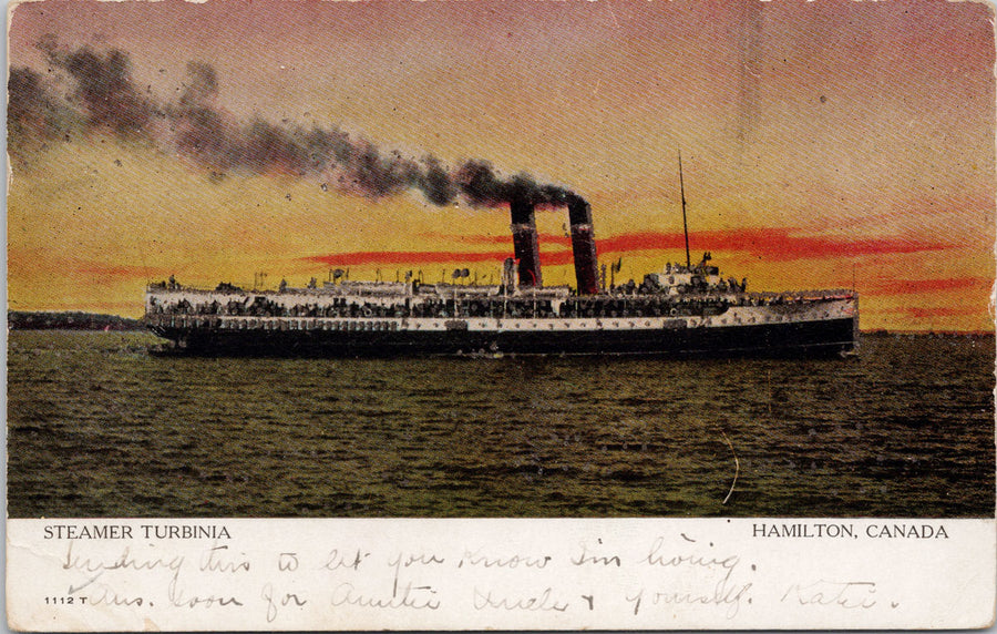 Hamilton Ontario Steamer Turbinia Ship c1906 Glitter Postcard 