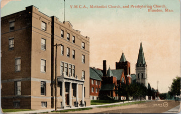 Brandon Manitoba YMCA Methodist & Presbyterian Churches RPO Postcard 