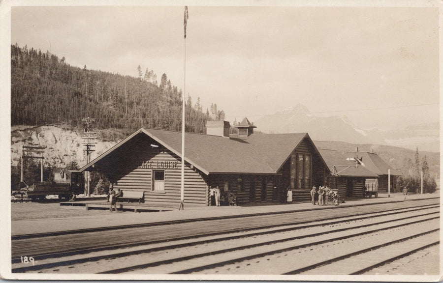 Byron Harmon 189 Lake Louise Alberta Railway Station Train Depot RPPC Postcard 