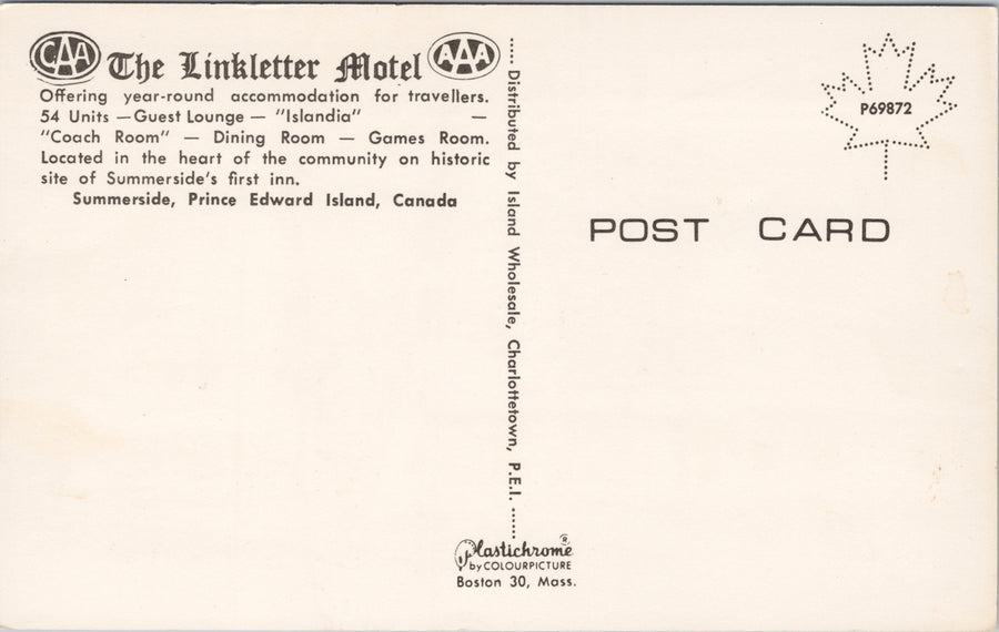 The Linkletter Motel Summerside PE Prince Edward Island PEI Unused Postcard SP10