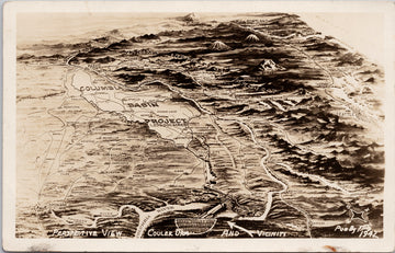 Coulee Dam WA Perspective View Columbia Basin Map Ellis #1942 RPPC Postcard 