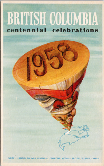British Columbia Centennial Celebrations 1958 Totem Pole 100th Anniversary BC Postcard