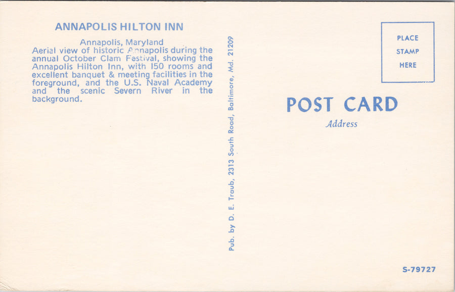 Annapolis Maryland Annapolis Hilton Inn Hotel Aerial View Unused Postcard SP11