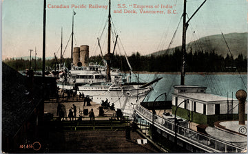 Vancouver BC SS 'Empress of India' Steamship Dock Postcard 