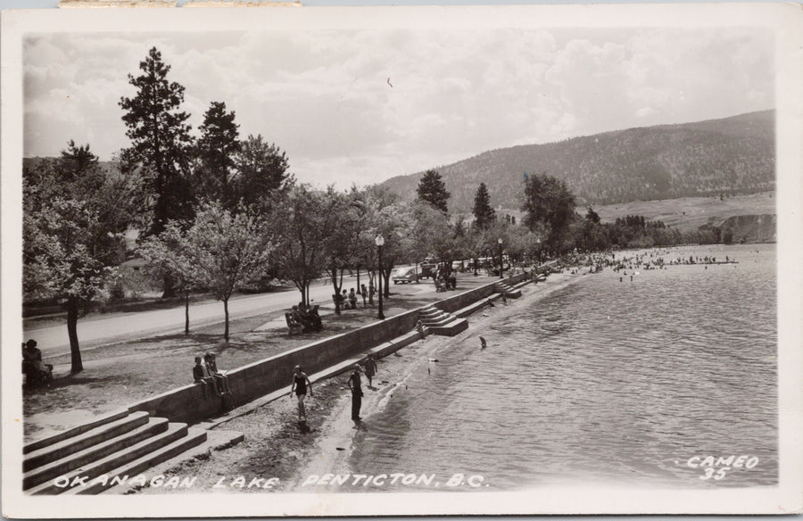 Penticton BC Okanagan Lake c1940 Cameo RPPC Postcard 