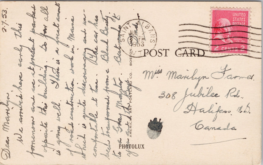 St Johnsbury VT Post Office c1953 Photolux Postcard SP11