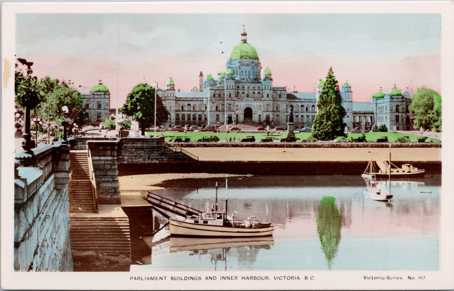 Victoria BC Harbour Parliament Bldg Vancouver Island Spalding RPPC Postcard