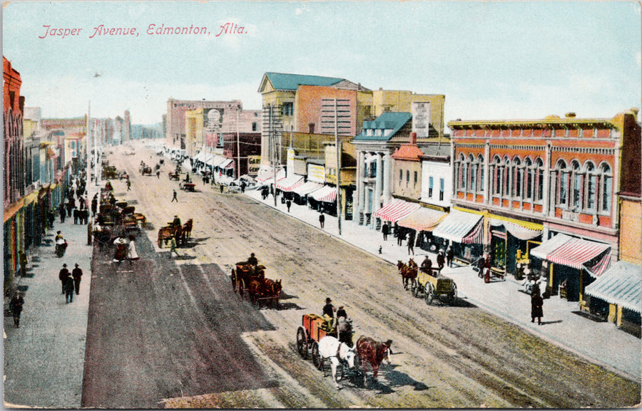 Edmonton Alberta Jasper Avenue Ave Horses Wagons Unused Stedman Postcard