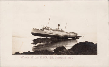 Wreck of CPR SS 'Princess May' Ship Sentinel Island Alaska AK c1910 Real Photo Postcard SP11