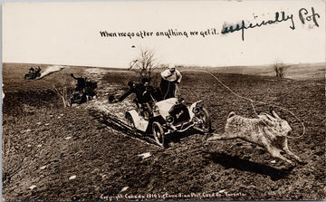 Man Lasso Giant Rabbit Exaggeration Hare Automobile Real Photo Postcard