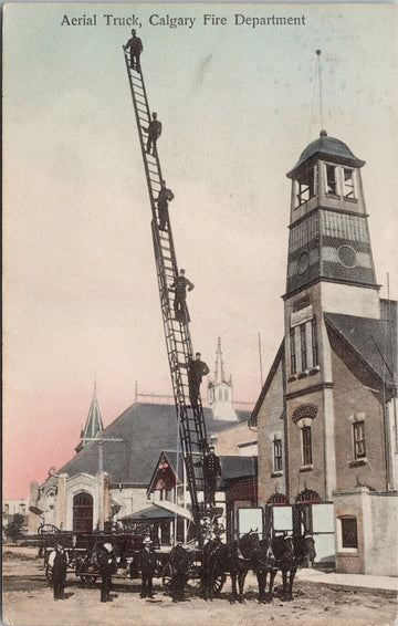 Calgary Alberta Calgary Fire Department Aerial Truck Firemen Postcard 