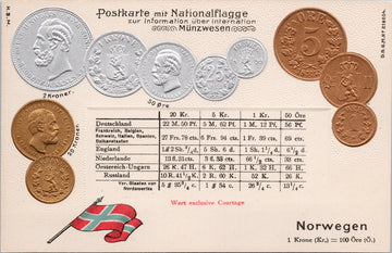 Norway Coin Card Norwegian Flag Sen Coins Unused Embossed Postcard 